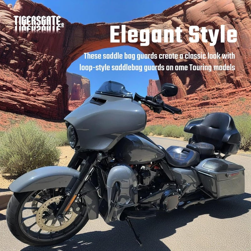 TIGERSGATE Gloss Black Rear Saddlebag Guards complete Kit for 2014-Later Harley Touring Street Road Glide Electra Glide Road King - Image 3